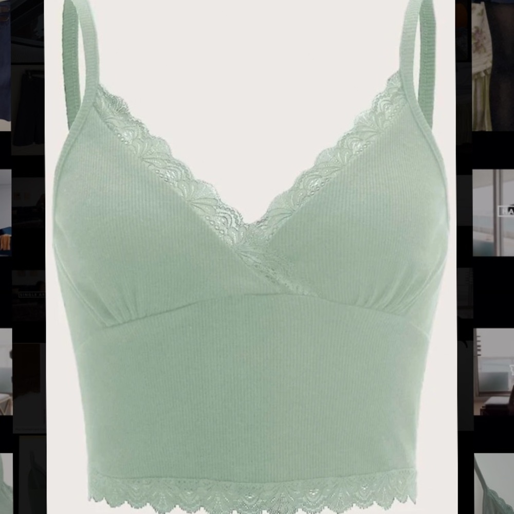 SHEIN Mint Sage green y2k contrast lace cropped cami NEVER WORN!!